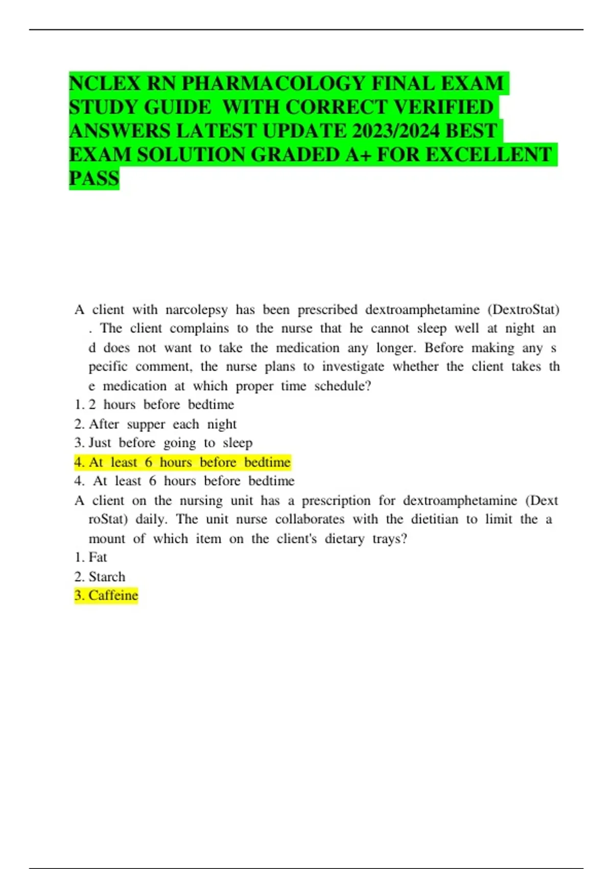 NCLEX RN PHARMACOLOGY FINAL EXAM STUDY GUIDE WITH CORRECT VERIFIED ...