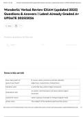Wonderlic Verbal Review EXAM &lpar;updated 2025&rpar; Questions & Answers &vert; Latest Already Graded A&plus; UPDATE 2025&vert;2026