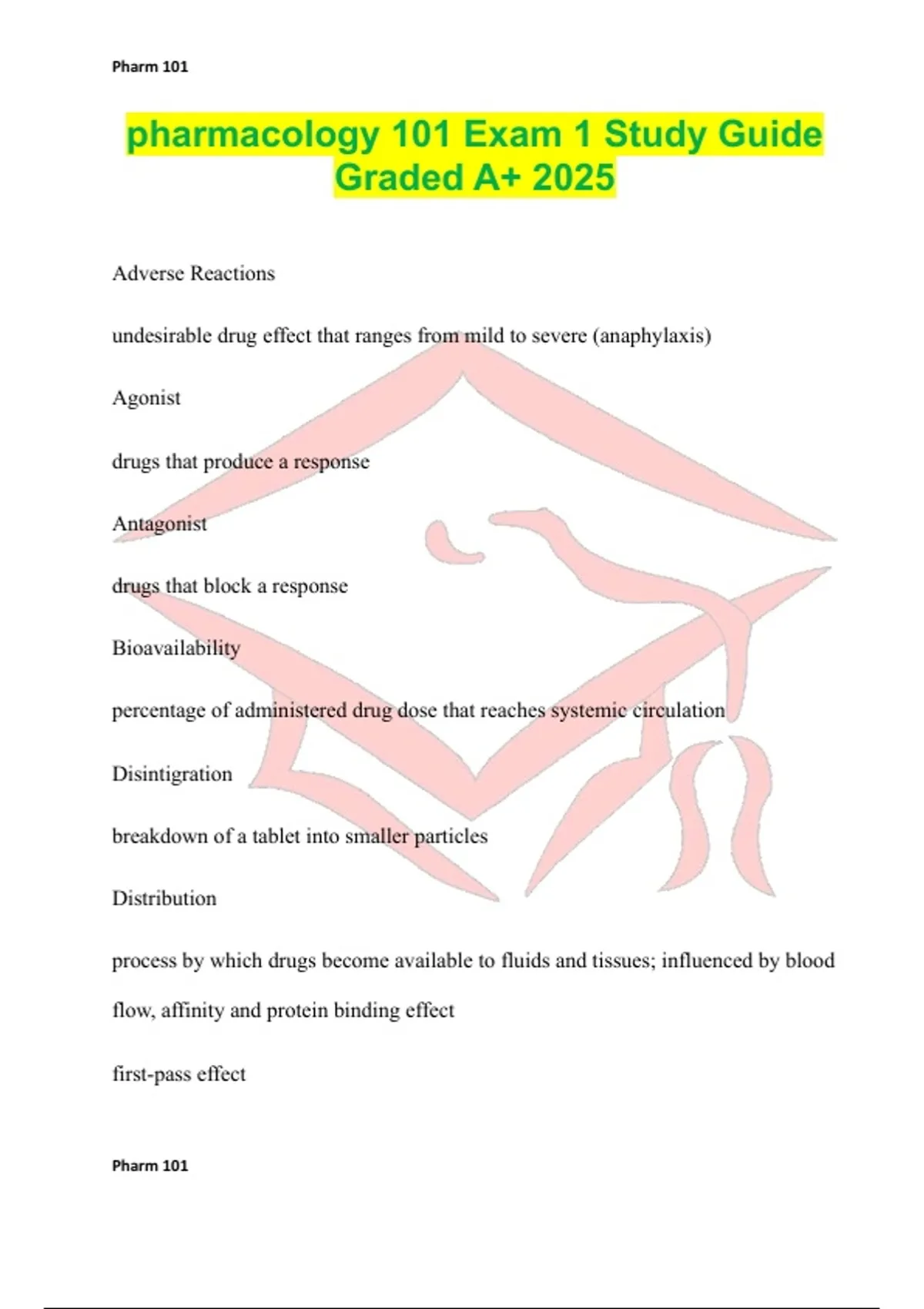 pharmacology 101 Exam 1 Study Guide Graded A+ 2025 - Pharmacology 101 ...
