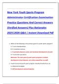 New York Youth Sports Program  Administrator Certification Examination  Practice Questions And Correct Answers  &lpar;Verified Answers&rpar; Plus Rationales  2025&vert;2026 Q&A &vert; Instant Download Pdf