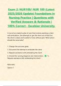 Exam 2&colon; NUR109&sol; NUR 109 &lpar;Latest 2025&sol;2026 Update&rpar; Foundations in Nursing Practice &vert; Questions with Verified Answers & Rationale &vert; 100&percnt; Correct - Excelsior University&period;