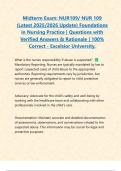Midterm Exam&colon; NUR109&sol; NUR 109 &lpar;Latest 2025&sol;2026 Update&rpar; Foundations in Nursing Practice &vert; Questions with Verified Answers & Rationale &vert; 100&percnt; Correct - Excelsior University&period; 