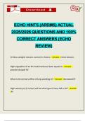 ECHO HINTS &lpar;ARDMS&rpar; ACTUAL 2025&sol;2026 QUESTIONS AND 100&percnt; CORRECT ANSWERS &lpar;ECHO REVIEW&rpar;