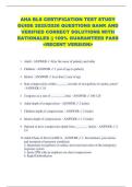 AHA BLS CERTIFICATION TEST STUDY  GUIDE 2025&sol;2026 QUESTIONS BANK AND  VERIFIED CORRECT SOLUTIONS WITH  RATIONALES &vert;&vert; 100&percnt; GUARANTEED PASS  <RECENT VERSION> 