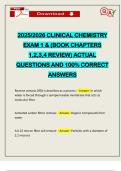 2025&sol;2026 CLINICAL CHEMISTRY EXAM 1 & &lpar;BOOK CHAPTERS 1&comma;2&comma;3&comma;4 REVIEW&rpar; ACTUAL QUESTIONS AND 100&percnt; CORRECT ANSWERS