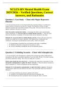 NCLEX-RN Mental Health Exam 2025&sol;2026 &ndash; Verified Questions&comma; Correct Answers&comma; and Rationales