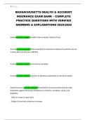 MASSACHUSETTS HEALTH & ACCIDENT INSURANCE EXAM BANK &ndash; COMPLETE PRACTICE QUESTIONS WITH VERIFIED ANSWERS & EXPLANATIONS 2025&sol;2026