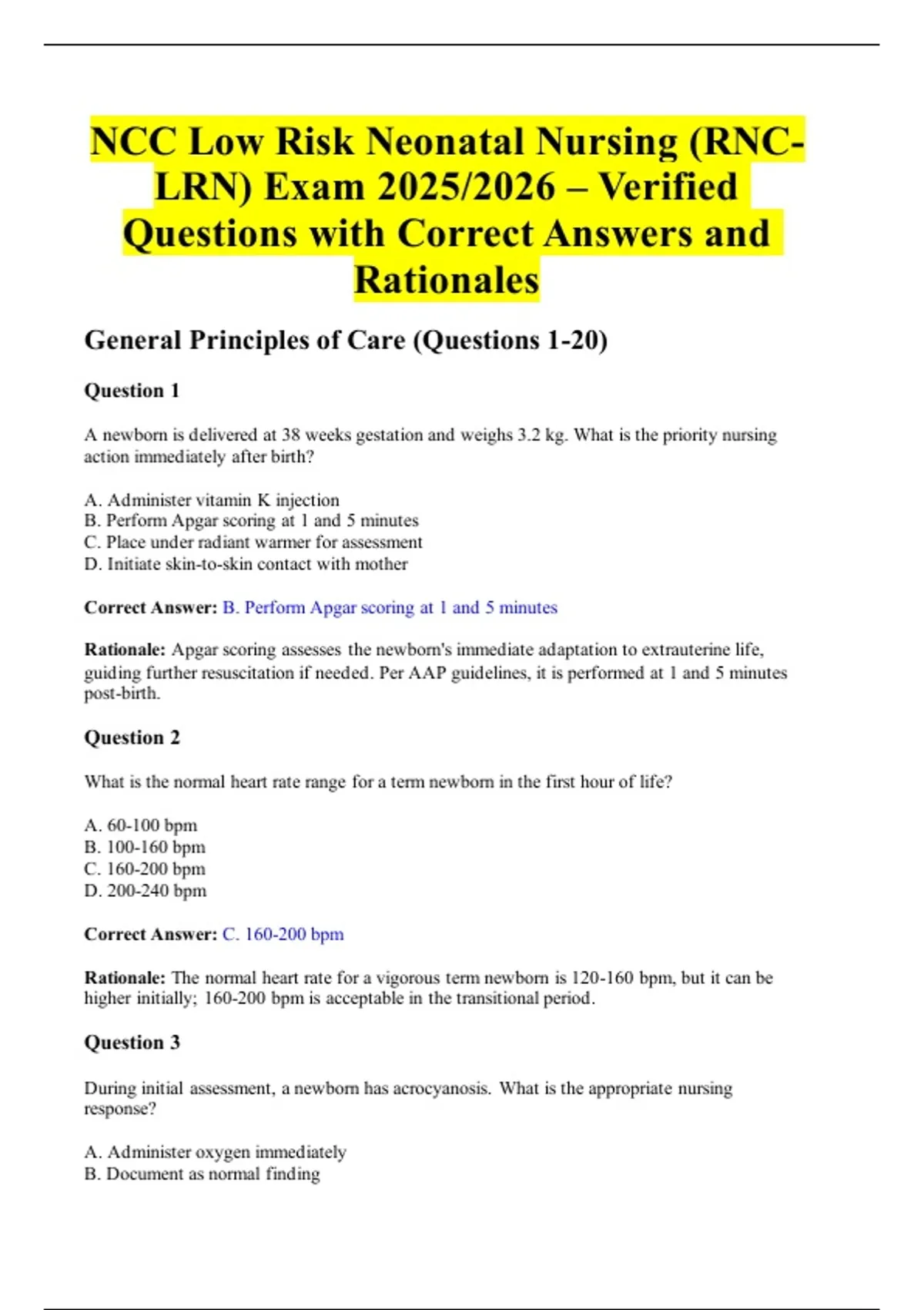 RNC LRN LOW RISK NEONATAL NURSING visual data 2