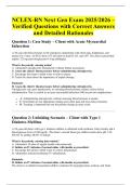 NCLEX-RN Next Gen Exam 2025&sol;2026 &ndash; Verified Questions with Correct Answers and Detailed Rationales