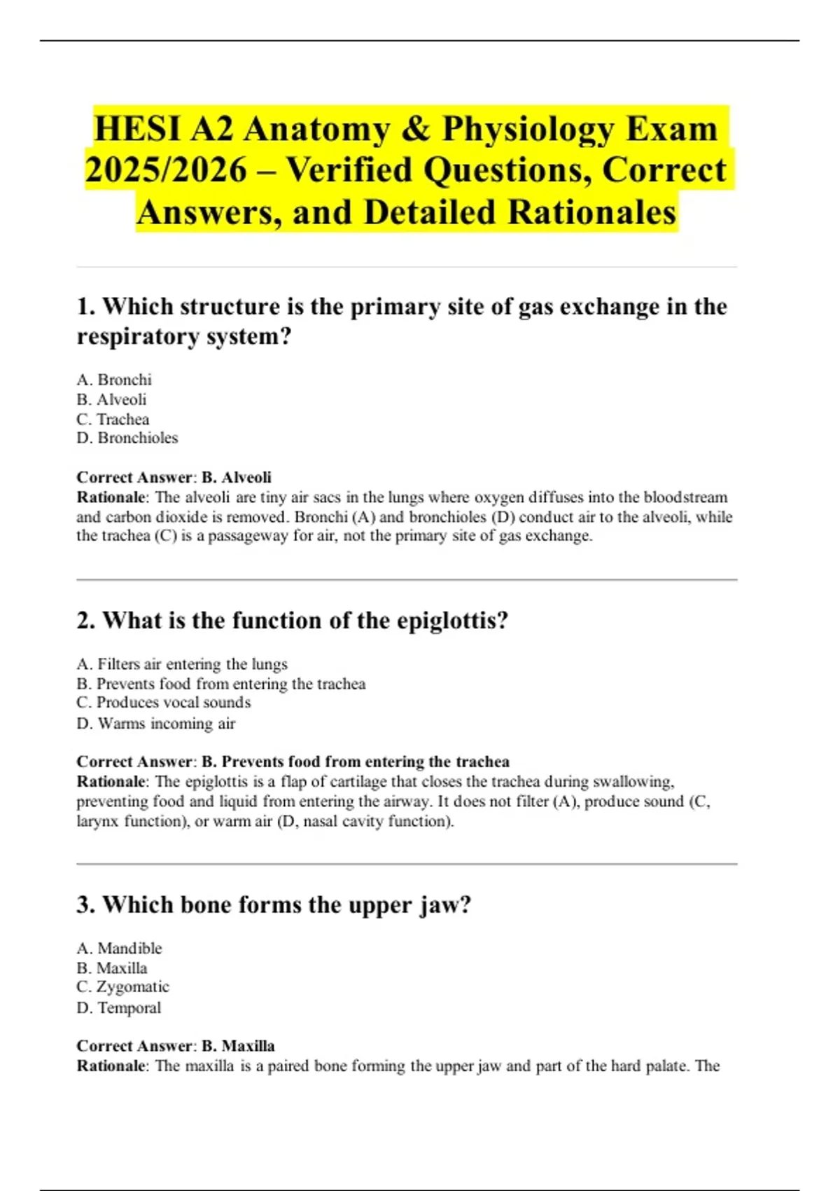 HESI A2 Anatomy & Physiology Exam 2025/2026 – Verified Questions ...