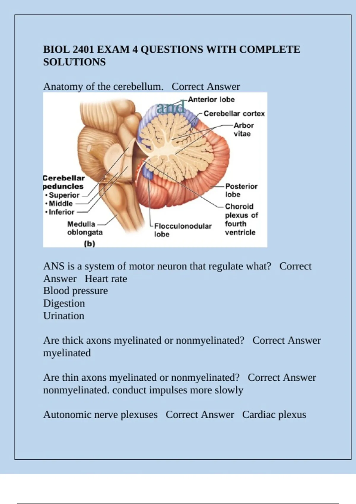 BIOL 2401 EXAM 4 QUESTIONS WITH COMPLETE SOLUTIONS - BIOL 2401 - Stuvia US