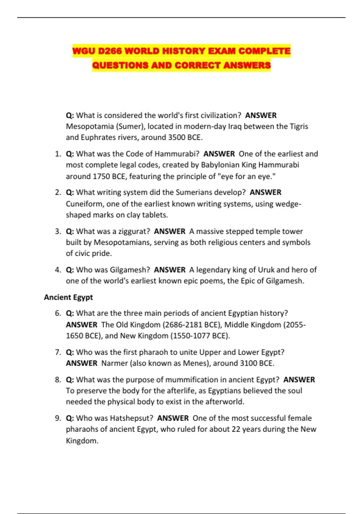 WGU D266 WORLD HISTORY EXAM COMPLETE QUESTIONS AND CORRECT ANSWERS ...