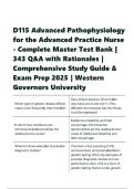D115 Advanced Pathophysiology for the Advanced Practice Nurse - Complete Master Test Bank | 343 Q&A with Rationales | Comprehensive Study Guide & Exam Prep 2025 | Western Governors University