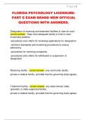 FLORIDA PSYCHOLOGY LICENSURE PART E EXAM BRAND NEW OFFICIAL  QUESTIONS WITH ANSWERS&period;
