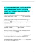 ACI Concrete Field-testing Technician Grade I  Exam Questions and answers 2025&sol;2026  update with complete solutions &lpar;Grade A&plus;&rpar;  Detailed answers&excl;&excl;