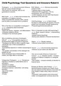 Child Psychology Test Questions and Answers Rated A