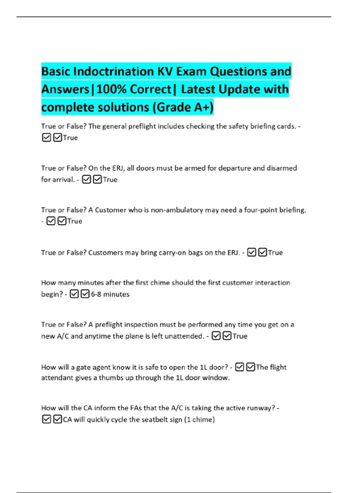 Basic Indoctrination KV Exam Questions and Answers|100% Correct| Latest ...