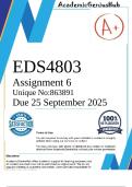 EDS4805 Assignment 6 &lpar;COMPLETE ANSWERS&rpar; 2025 &lpar;863891&rpar; - Due 25 September 2025