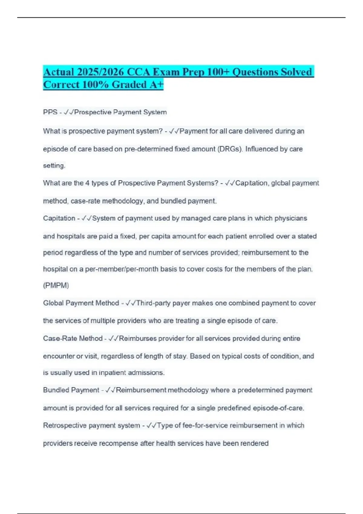 Actual 2025/2026 CCA Exam Prep 100+ Questions Solved Correct 100% ...