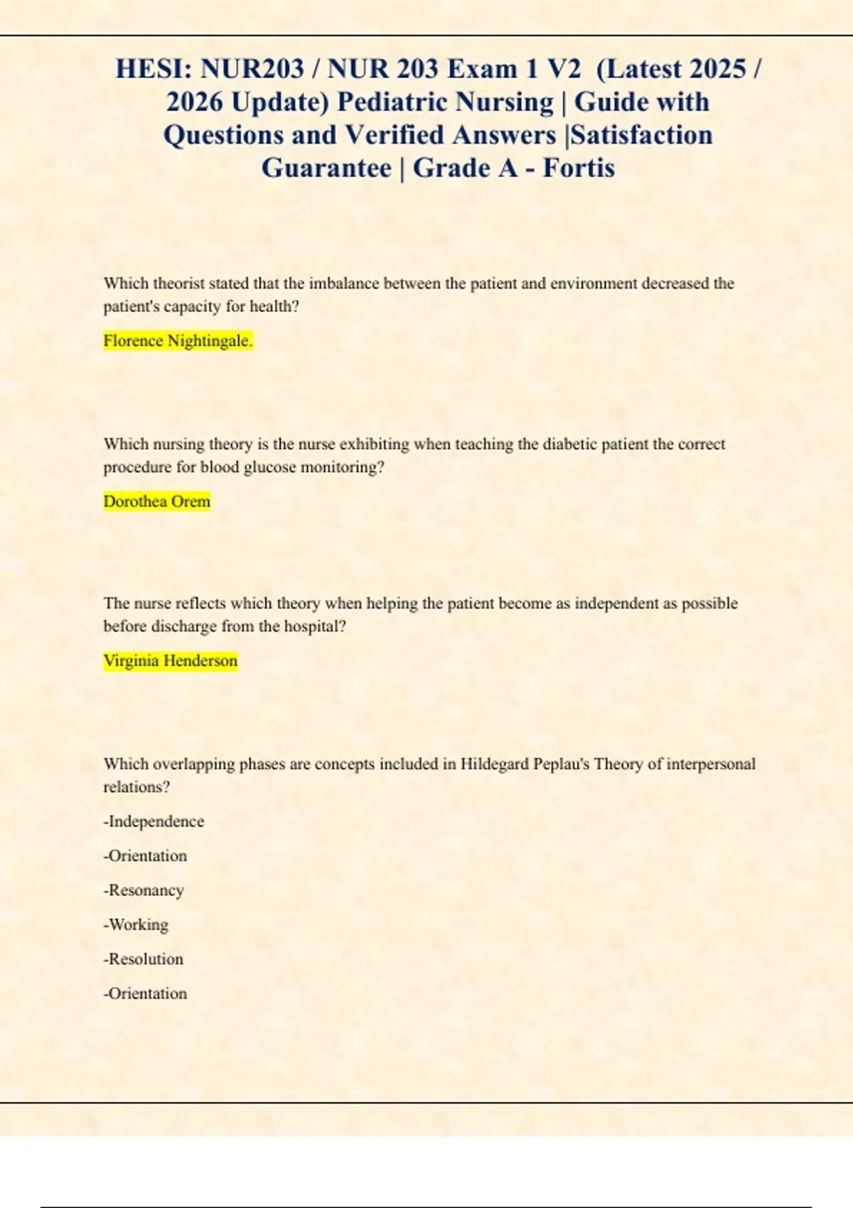 HESI: NUR203 / NUR 203 Exam 1 V2 (Latest 2025 / 2026 Update) Pediatric ...