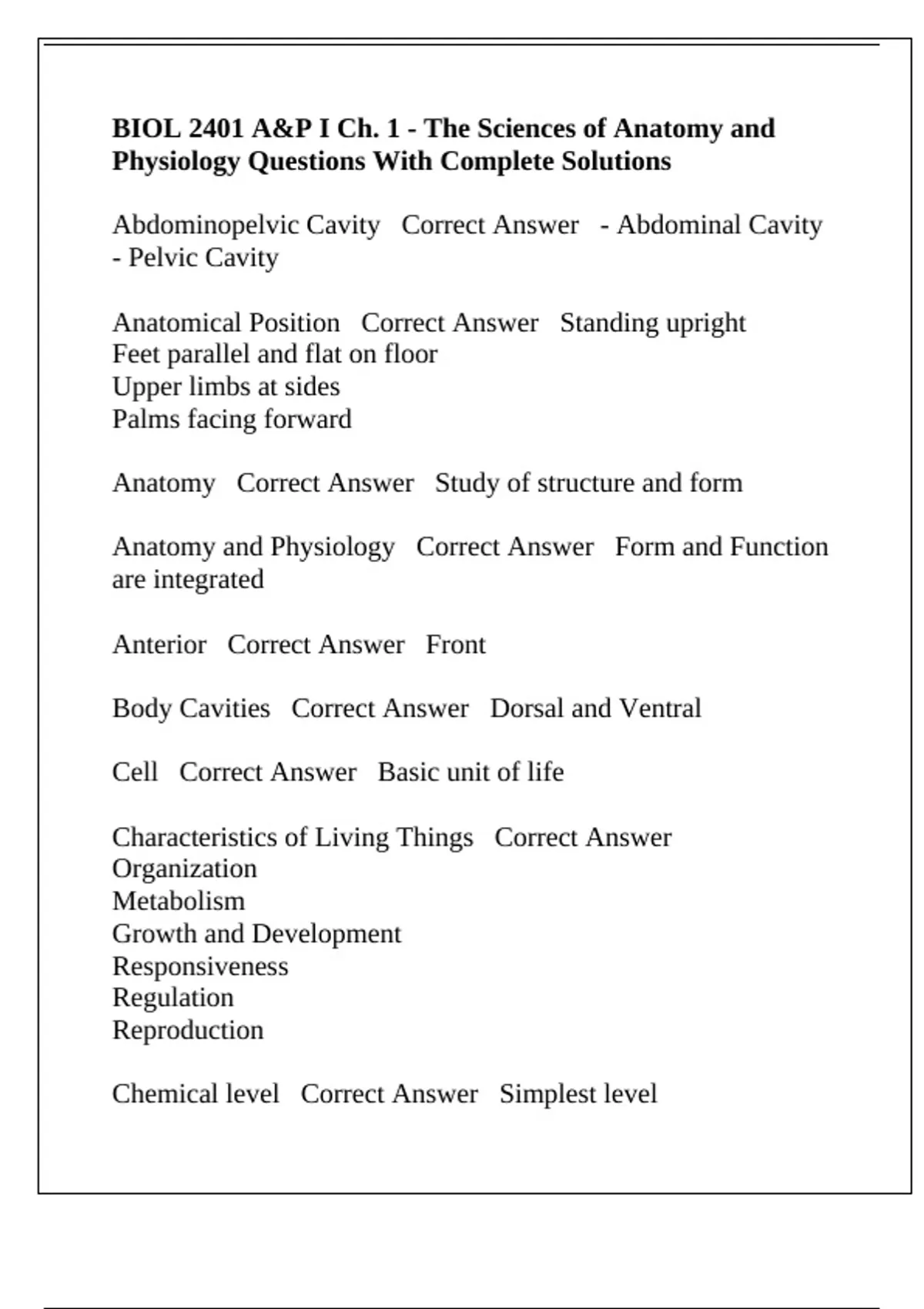 BIOL 2401 A&P I Ch. 1 - The Sciences of Anatomy and Physiology ...