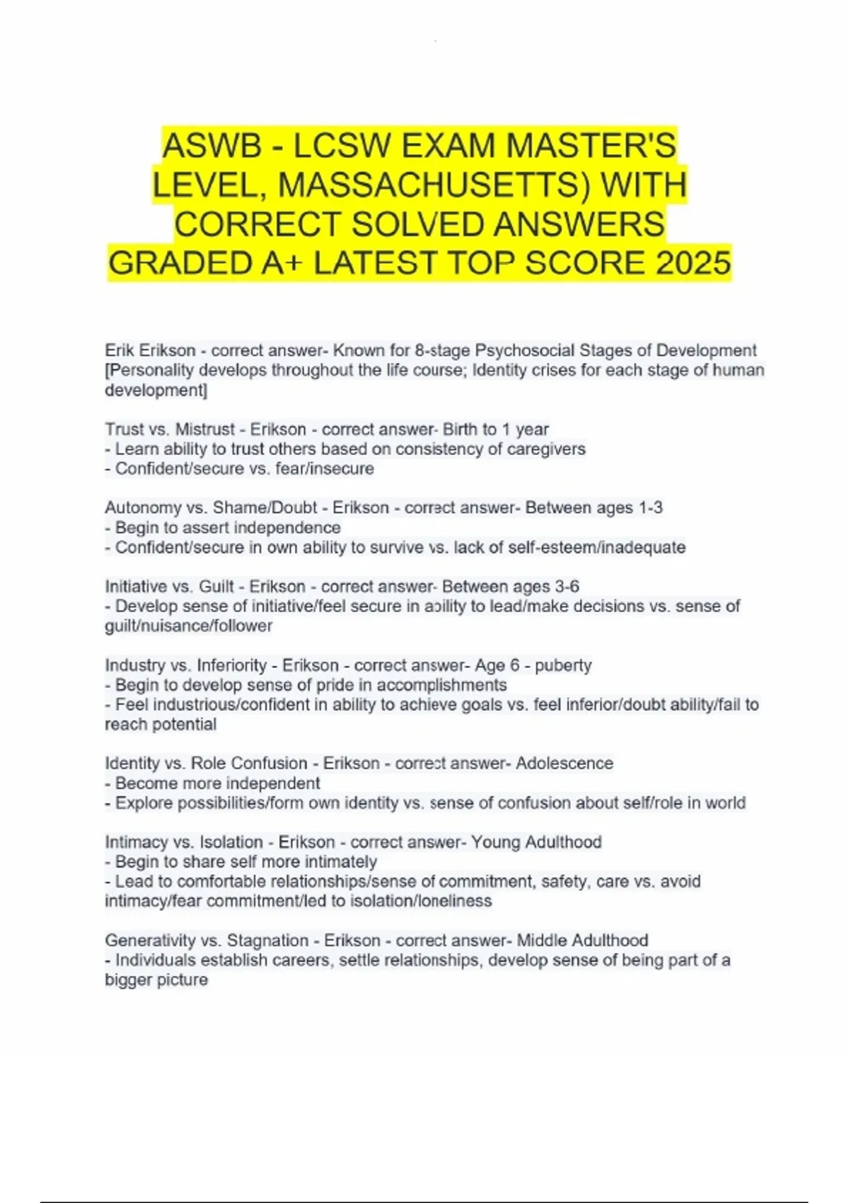 ASWB - LCSW EXAM MASTER'S LEVEL, MASSACHUSETTS) WITH CORRECT SOLVED ...
