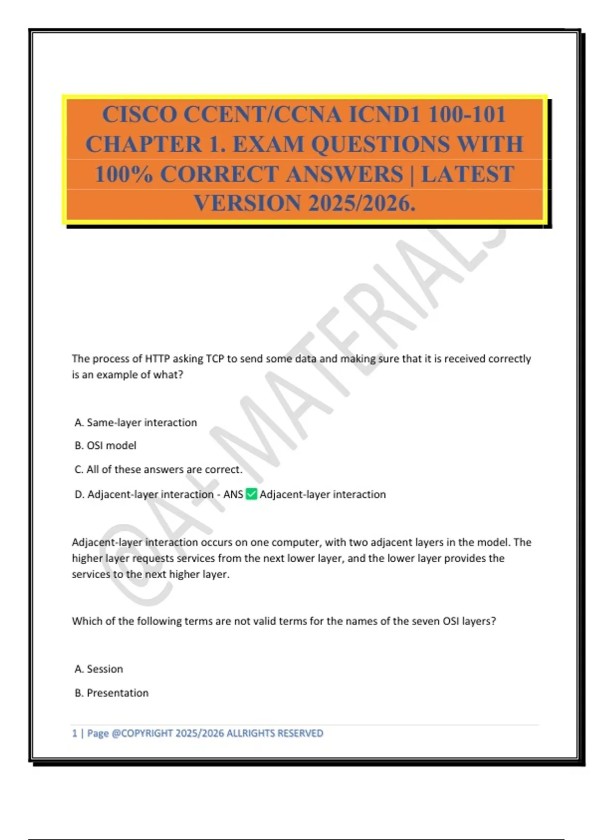 CISCO CCENT/CCNA ICND1 100-101 CHAPTER 1. EXAM QUESTIONS WITH 100% ...
