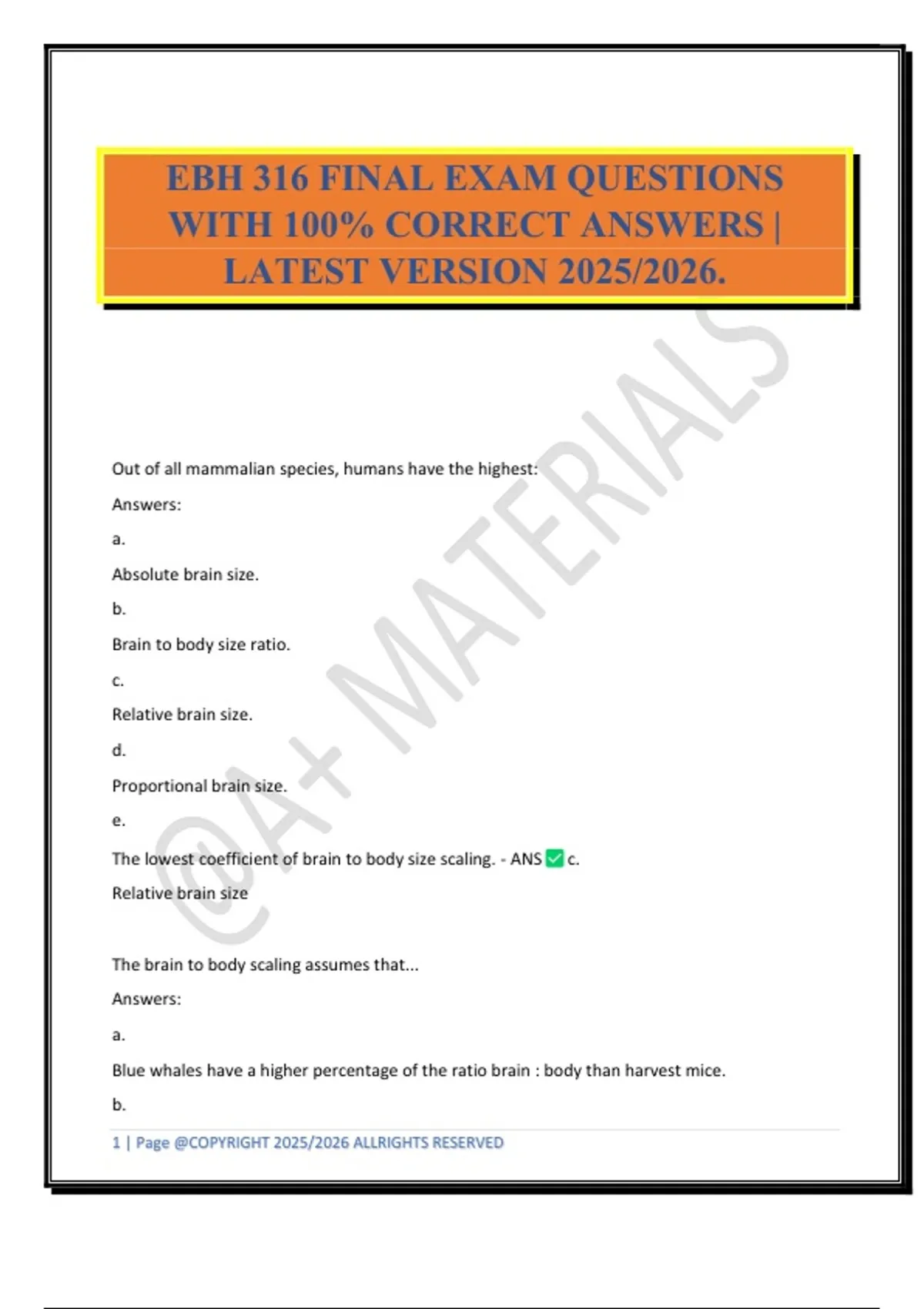 EBH 316 FINAL EXAM QUESTIONS WITH 100% CORRECT ANSWERS | LATEST VERSION ...