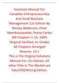 Solutions Manual Canadian Entrepreneurship And Small Business Management 12th Edition By Wesley Balderson&comma; Peter Mombourquette&comma; Penny Farley