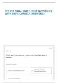 HIT 132 FINAL UNIT 1 QUIZ QUESTIONS WITH 100&percnt; CORRECT ANSWERS&excl;&excl;