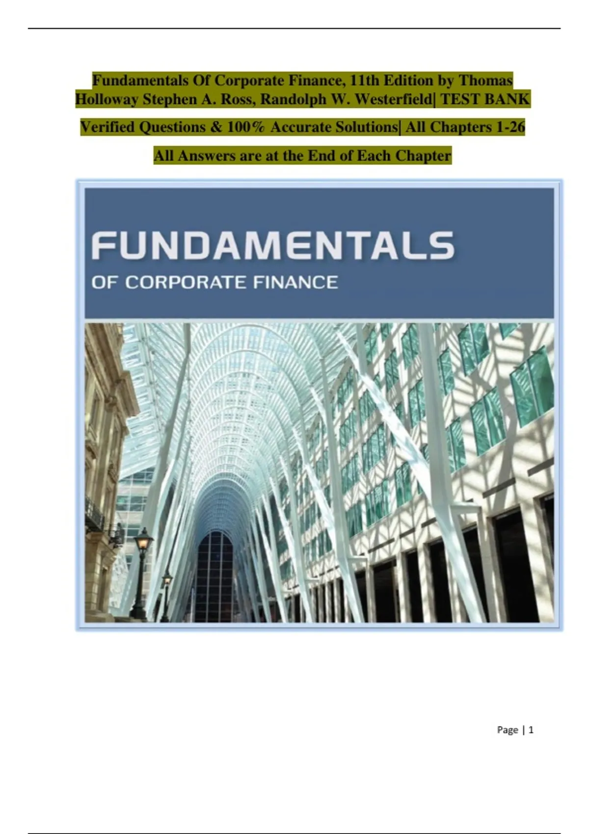Fundamentals of Corporate Finance, 11th Edition – Stephen A. Ross, Randolph W. Westerfield ...