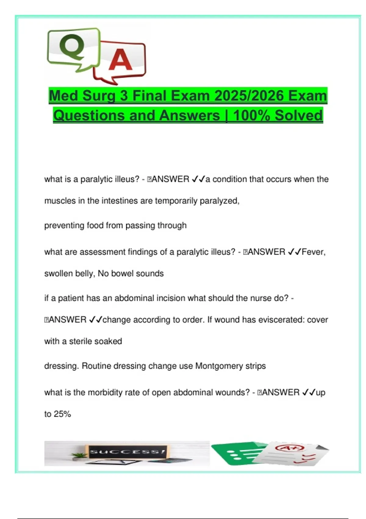 Med Surg 3 Final Exam Study Guide | 2025/2026 | 100+ Verified Questions ...