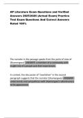 AP Literature Exam Questions and Verified  Answers 2025&sol;2026 &lpar;Actual Exam&rpar; Practice  Test Exam Questions And Correct Answers  Rated 100&percnt;