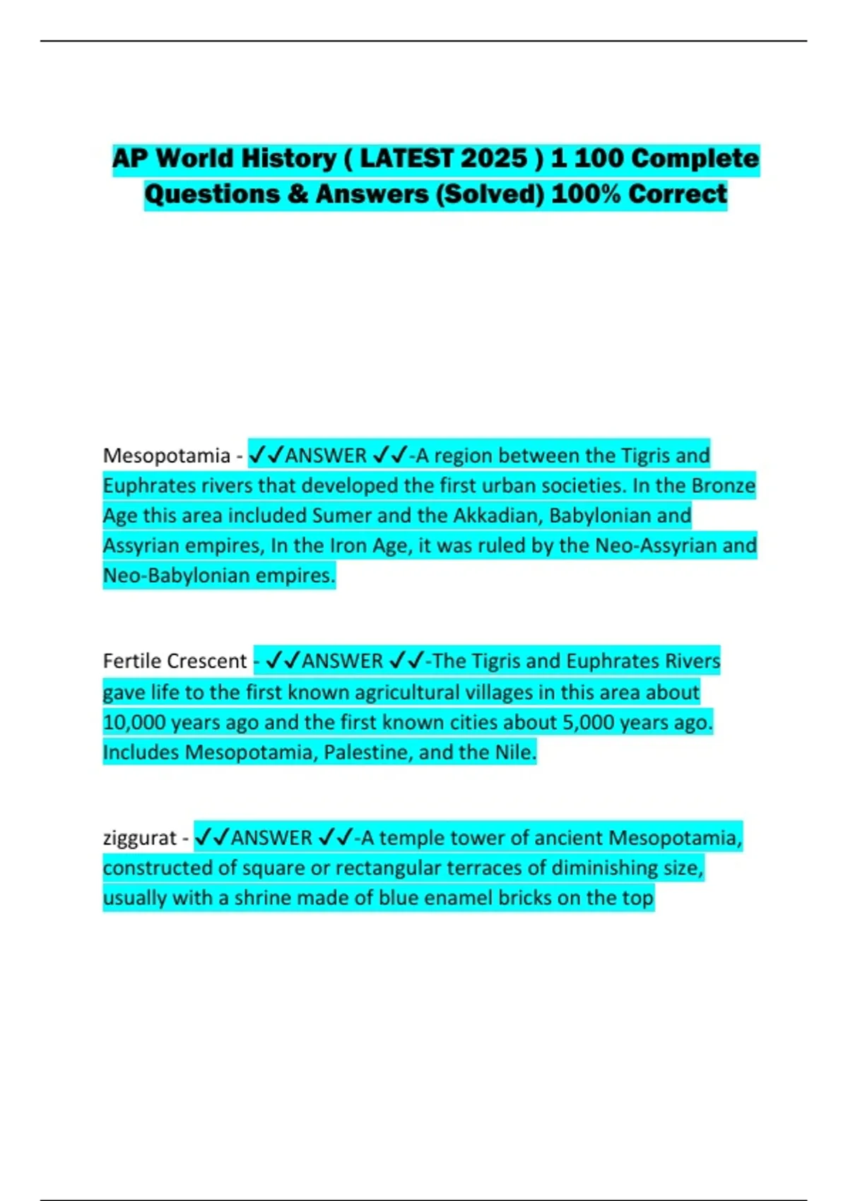 AP World History ( LATEST 2025 ) 1 100 Complete Questions & Answers ...