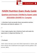 NASM Nutrition Exam Study Guide  Questions and Answers &lpar;Verified by Expert&rpar; Latest  2025&sol;2026 GRADED A&plus; Complete