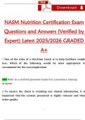 NASM Nutrition Certification Exam  Questions and Answers &lpar;Verified by  Expert&rpar; Latest 2025&sol;2026 GRADED  A&plus;