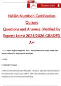 NASM Nutrition Certification  Quizzes  Questions and Answers &lpar;Verified by  Expert&rpar; Latest 2025&sol;2026 GRADED  A&plus;