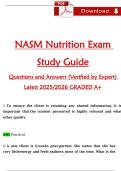 NASM Nutrition Exam Study Guide &ndash; Questions and Answers &lpar;Verified by Expert&rpar; 2025&sol;2026&comma; Graded A&plus;
