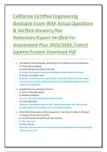 California Certified Engineering Geologist Exam With Actual Questions & Verified Answers&comma;Plus Rationales&sol;Expert Verified For Guaranteed Pass 2025&sol;2026 &sol;Latest Update&sol;Instant Download Pdf
