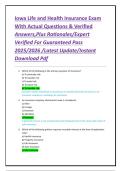 Iowa Life and Health Insurance Exam With Actual Questions & Verified Answers&comma;Plus Rationales&sol;Expert Verified For Guaranteed Pass 2025&sol;2026 &sol;Latest Update&sol;Instant Download Pdf