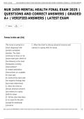 NUR 2459 Mental Health Final Exam 2025 &vert; Questions and Correct Answers &vert; Verified & Graded A&plus; &vert; Latest Exam