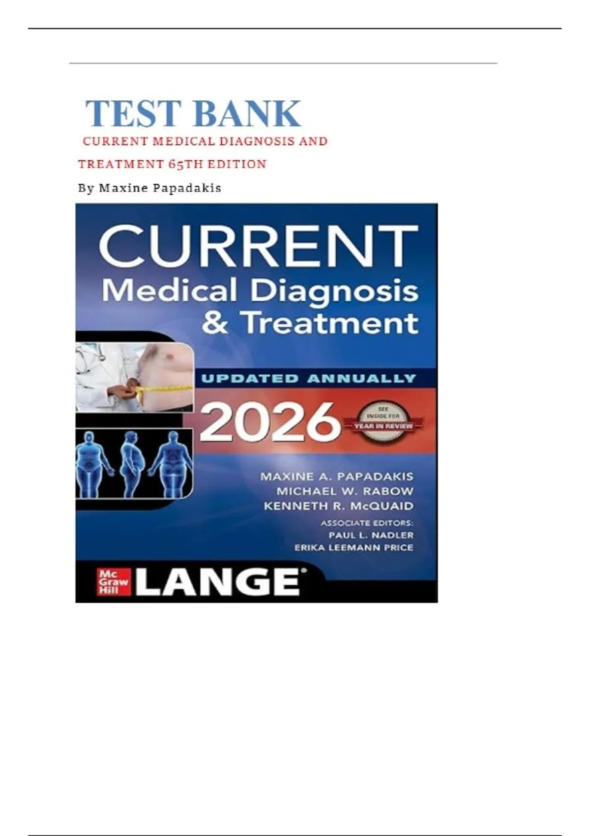 Test Bank For Current Medical Diagnosis And Treatment 2026, 65th