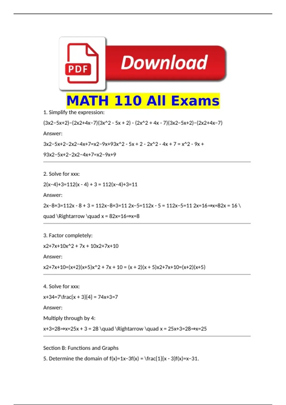 MATH 110 All Exams 2025/2026 STATISTICS (LATEST NEWEST UPDATE ) 2026 ...