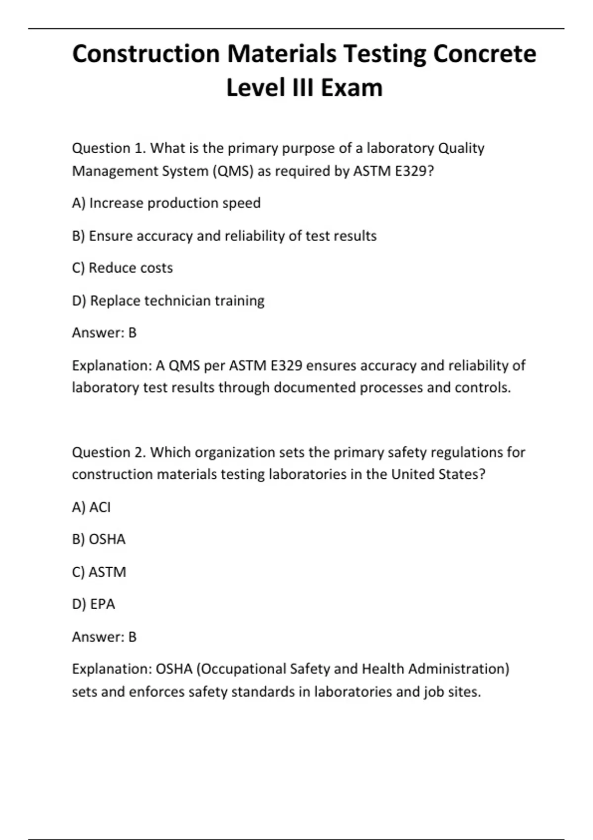 Construction Materials Testing Concrete Level III Exam - Computer ...