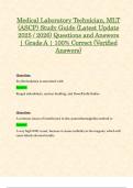 Medical Laboratory Technician&comma; MLT &lpar;ASCP&rpar; Study Guide &lpar;Latest Update 2025 &sol; 2026&rpar; Questions and Answers &vert; Grade A &vert; 100&percnt; Correct &lpar;Verified Answers&rpar;