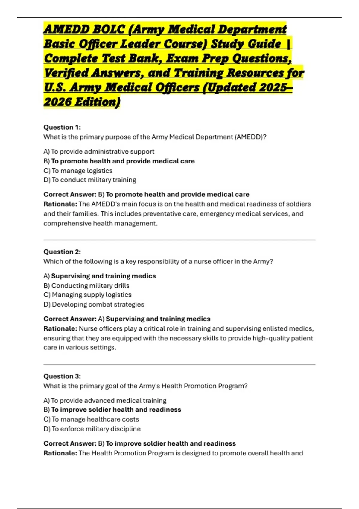 Comprehensive AMEDD BOLC Exam Preparation Resource | Practice Test Bank ...