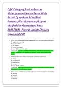 QAC Category B &ndash; Landscape Maintenance License Exam With Actual Questions & Verified Answers&comma;Plus Rationales&sol;Expert Verified For Guaranteed Pass 2025&sol;2026 &sol;Latest Update&sol;Instant Download Pdf