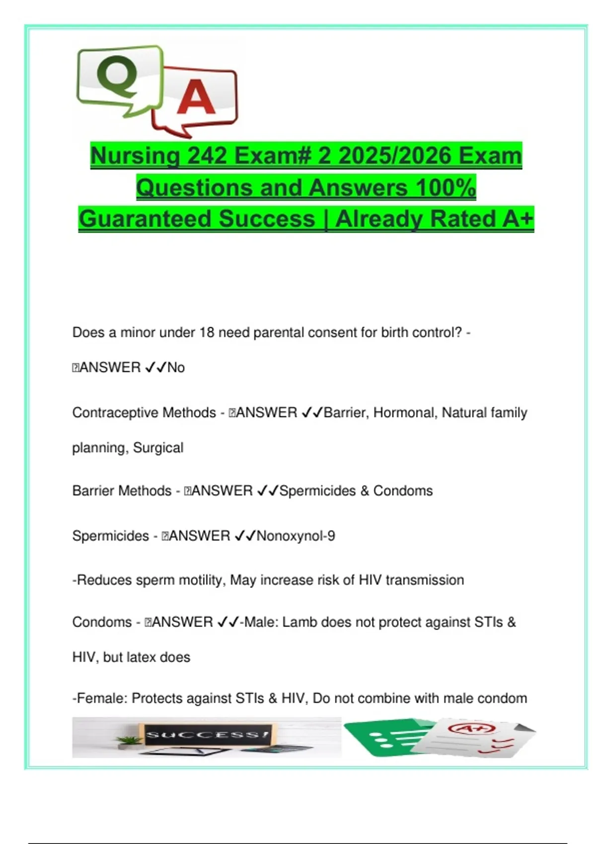 Nursing 242 Exam 2 (2025/2026) – 100 Questions with Correct Answers ...
