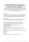 Arizona Certified Caregiver Exam Practice &vert; 2025&sol;2026 Latest Edition &vert; Verified Questions with Correct Answers &vert; Graded A&plus;
