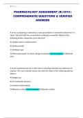 PHARMACOLOGY ASSESSMENT &lpar;B&rpar; 2019 &vert; COMPREHENSIVE QUESTIONS & VERIFIED ANSWERS